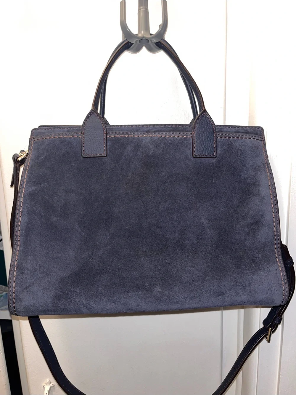 kate spade navy suede satchel with top handles